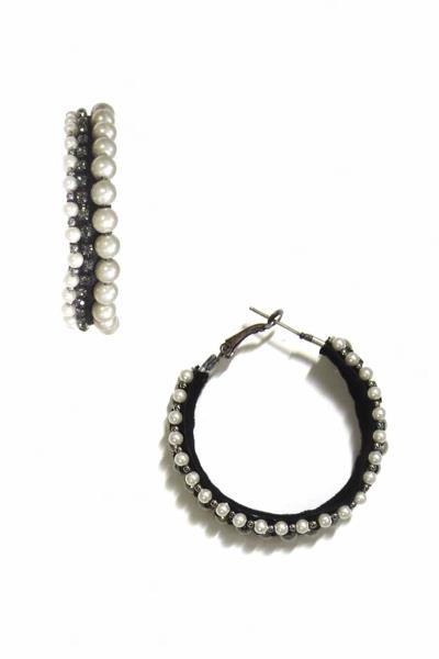 Pearl Rhinestone Line Hoop Earring
