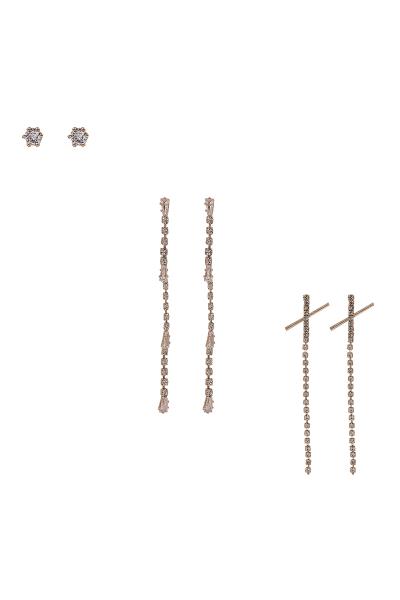 RHINESTONE DROP EARRING 3 PAIR SET