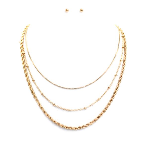 Metal Chain Mix 3 Layered Necklace Earring Set
