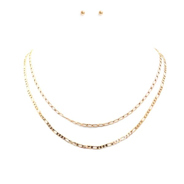 Metal 2 Layered Chain Necklace Earring Set
