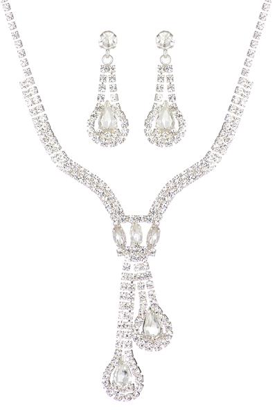 Rhinestone Double Teardrop Necklace Earring Set