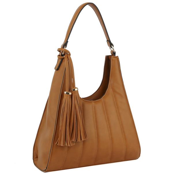 Curved Pyramid Shape Tassel Tote Bag