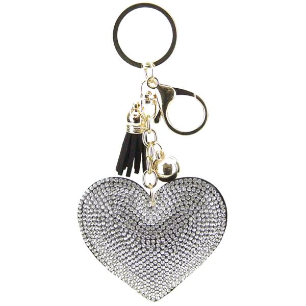 RHINESTONE HEART KEY CHAIN WITH TASSEL