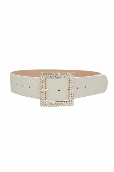 ROUND RHINESTONE SQUARE BUCKLE WEAVE BELT