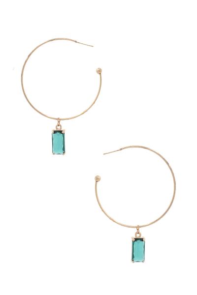 SQUARE GEM OPEN HOOP EARRING