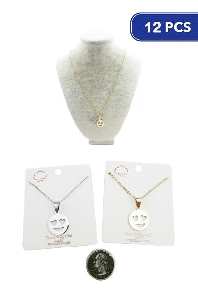 Heart Eye Emoji Pendant Necklace (12 Units)