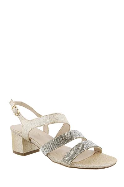 RHINESTONE DOUBLE STRAP BUCKLE SLIP THICK HEEL