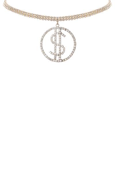 Rhinestone Round Dollar Sign Choker Necklace