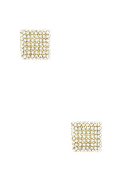 Square Pearl Pave Stud Earring