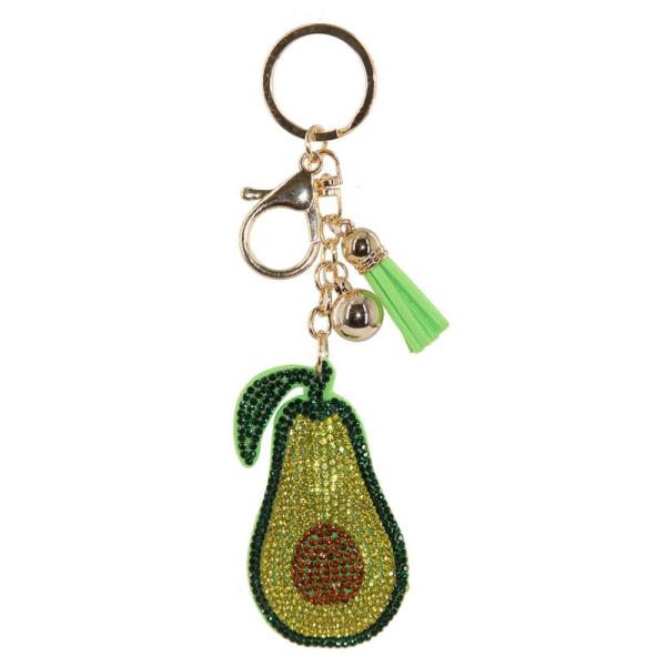 RHINESTONE AVOCADO TASSEL KEY CHAIN
