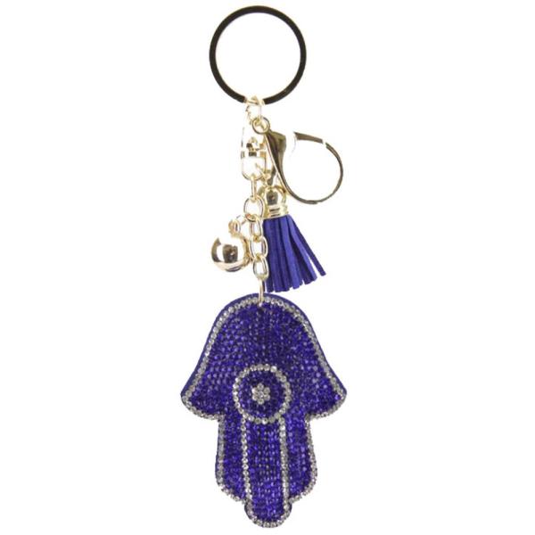 RHINESTONE HAMSA HAND TASSEL KEY CHAIN