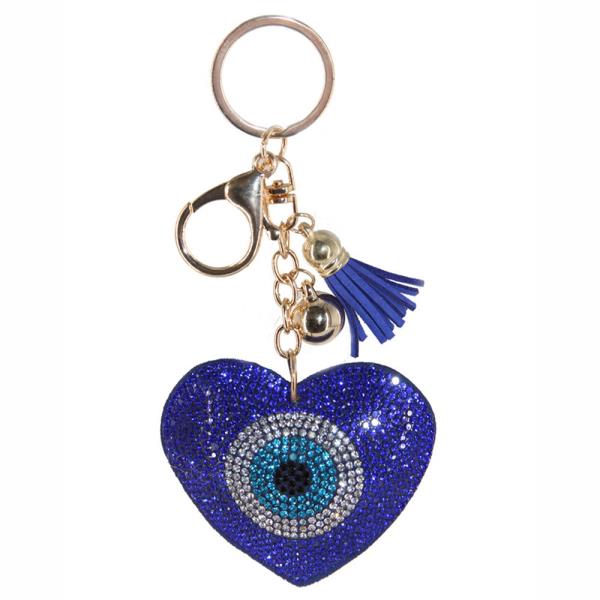 RHINESTONE HAMSA HEART EVIL EYE TASSEL KEY CHAIN