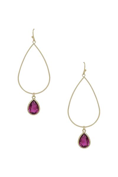 Metal Teardrop Stone Dangle Earring