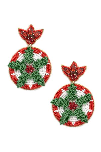 SEED BEAD ROUND CHRISTMAS DECO DANGLE EARRING