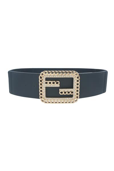 METAL CHAIN RHINESTONE MAZE BUCKLE BELT