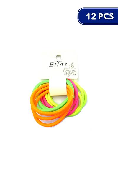 NEON COLOR MIX RUBBER BAND HAIR TIE 12 PC SET (12 UNITS)