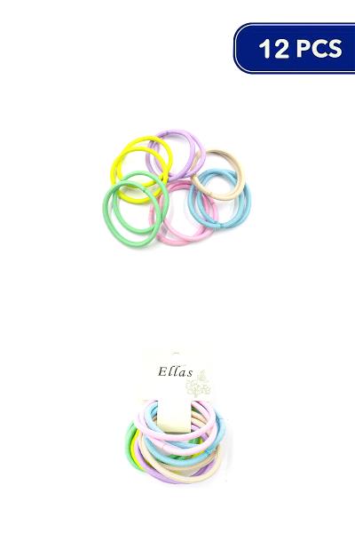 PASTEL COLOR MIX RUBBER BAND HAIR TIE 12 PC SET (12 UNITS)