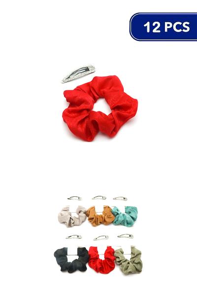 Diamond Tictac and Fur Scrunchie Set (12 Units)
