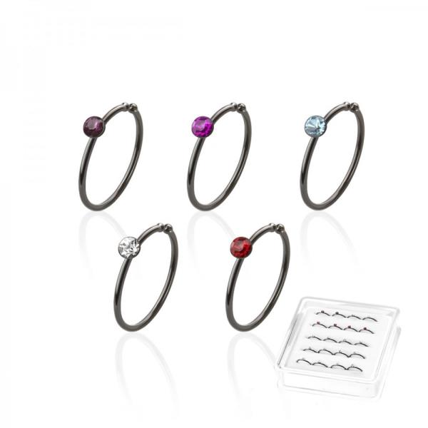 CZ Stone Sterling Silver Hoop Nose Ring 20 Pc