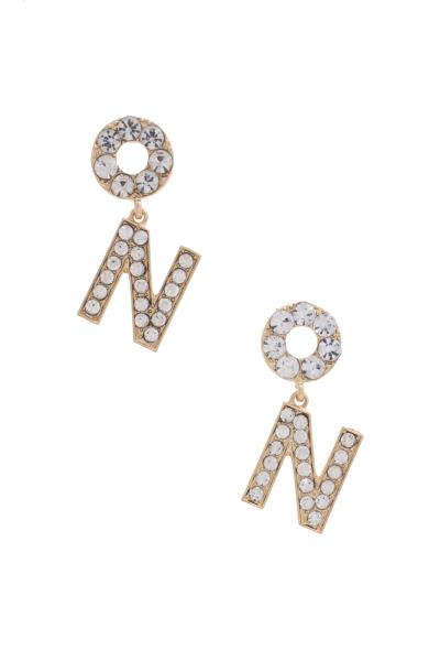 Letter N Rhinestone Dangle Earring