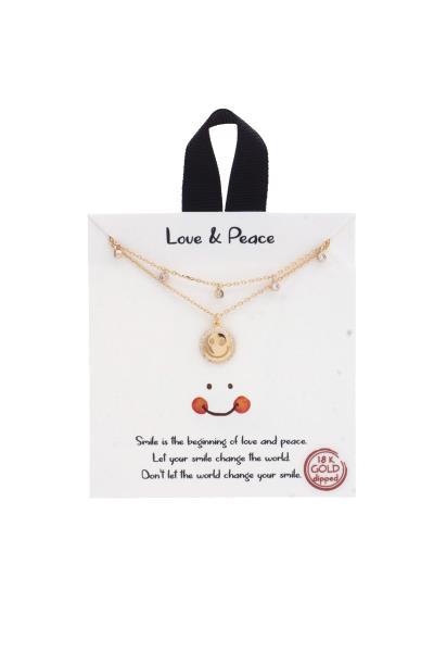 18K Gold Rhodium Dipped Love Peace Face Necklace