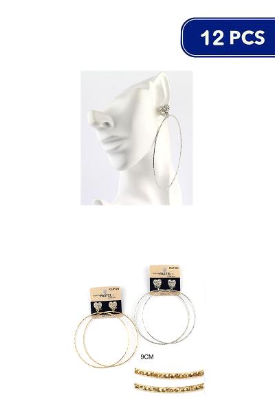 Rhinestone Heart Metal Hoop Earring (12 Units)