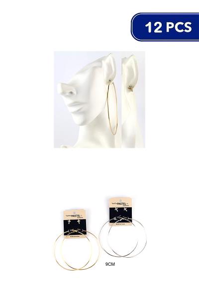 METAL HOOP RHINESTONE CROSS 2 PAIR EARRING SET (12 UNITS)