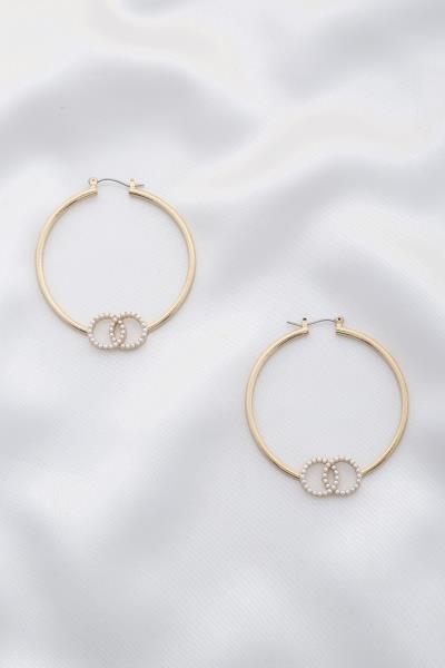 RHINESTONE DOUBLE ROUND METAL HOOP EARRING