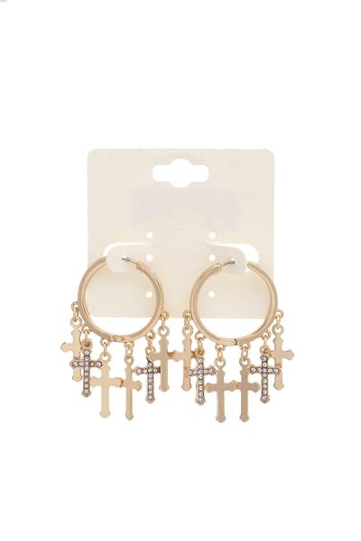 Cross Charm Circle Dangle Earring