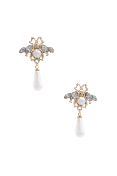 Pearl Bead Rhinestone Bug Earring