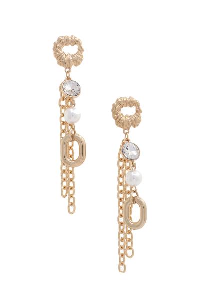 Metal Chain Pearl Bead Dangle Earring