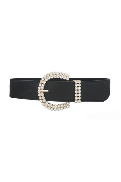 RHINESTONE DOUBLE LINER U BUCKLE ELASTIC BELT