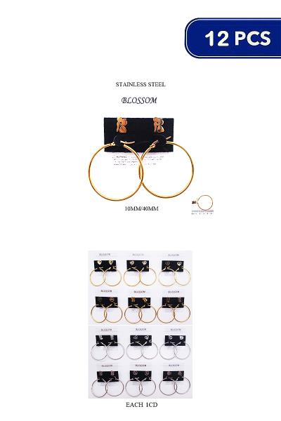 MIX DESIGN AND HOOP 2 PAIR EARRING SET (12 UNITS)
