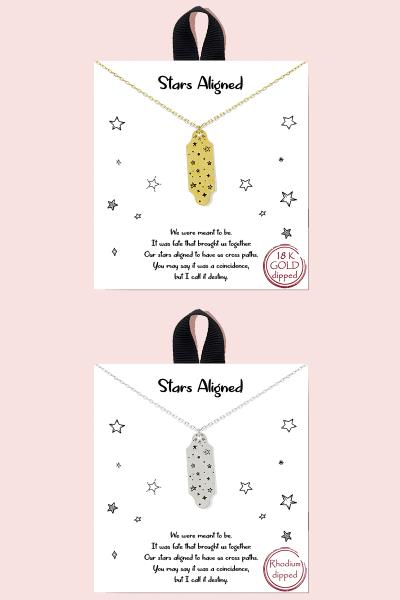18K Gold Rhodium Dipped Stars Aligned Necklace
