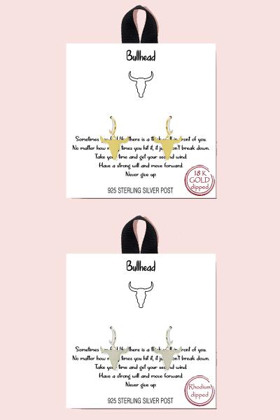 18K Gold Rhodium Dipped Bullhead Earring