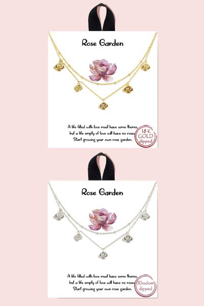 18K Gold Rhodium Dipped Rose Garden Necklace