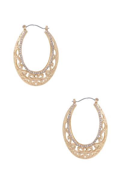 OVAL FILIGREE RHINESTONE METAL EARRING