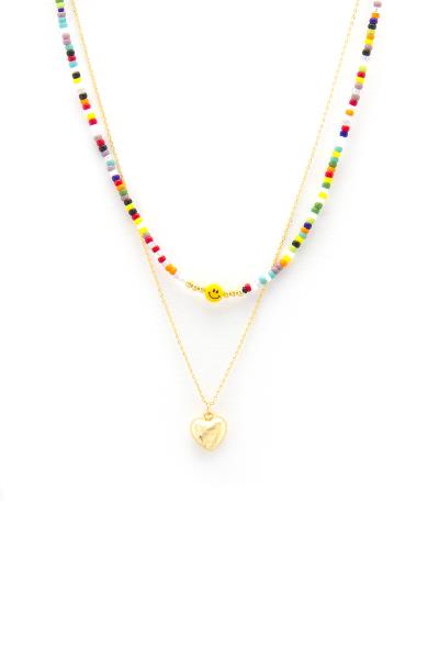 SODAJO PUFFY HEART CHARM BEADED LAYERED NECKLACE