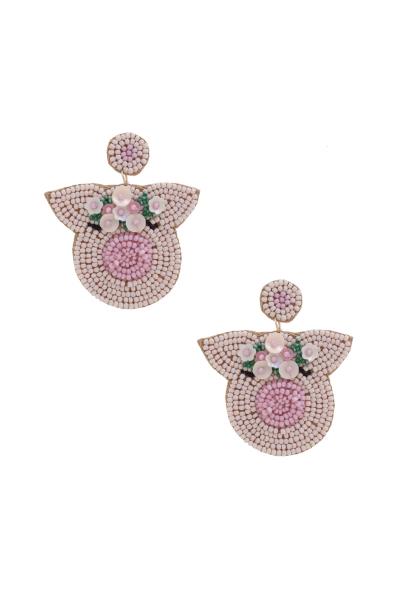 Cute Flower Crown Pig Seed Bead Earring