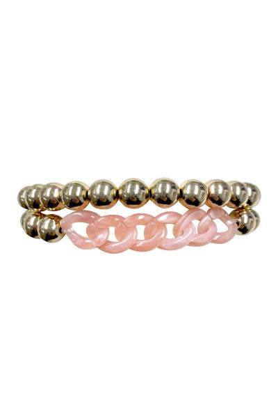 Acetate Metal Balls Stretch Bracelet 2 Pc Set