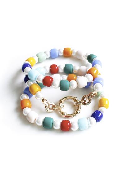 Pearl Color Bead Stretch Bracelet Set