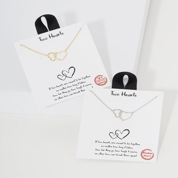 18K GOLD RHODIUM DIPPED TWO HEARTS NECKLACE