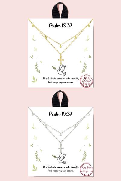 18K GOLD RHODIUM DIPPED PSALM 18:32 PENDANT NECKLACE