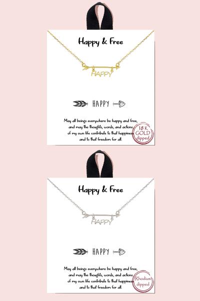 18K Gold Rhodium Dipped Happy And Free Necklace