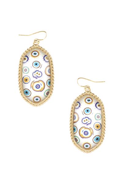 Resin Clear Evil Eye Hexagon Dangle Earring