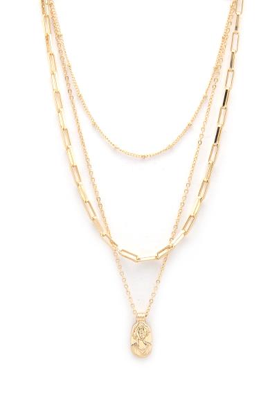 3 LAYERED METAL CHAIN PENDANT NECKLACE