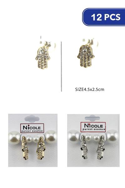 Rhinestone Hamsa Pearl Back Earring (12 Units)