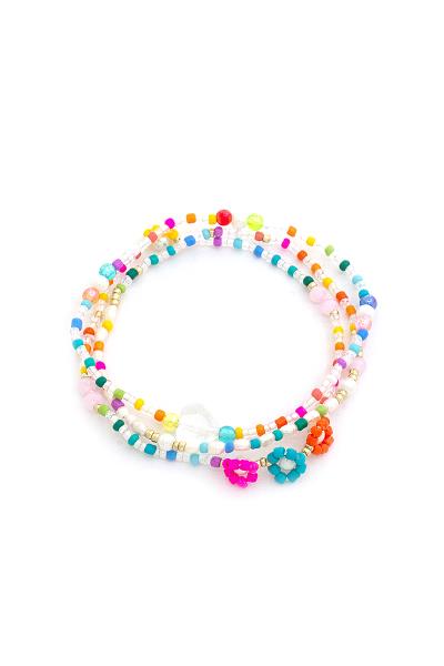 Multi Color Bead Floral Chic Bracelet 3 Pc