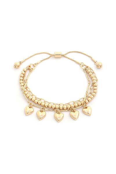 Metal Layered Heart Ball Chain Bracelet
