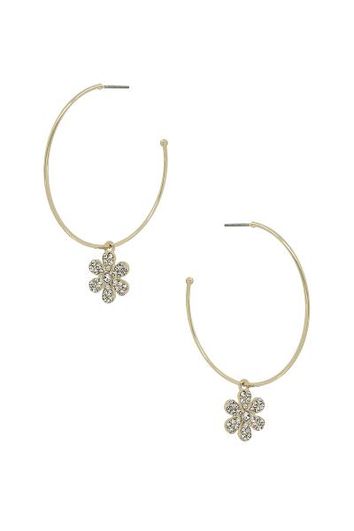 FLOWER PAVE/METAL C HOOP EARRINGS
